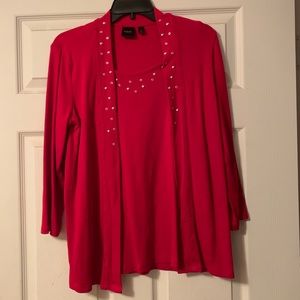 Red Tank + Cardigan Blouse